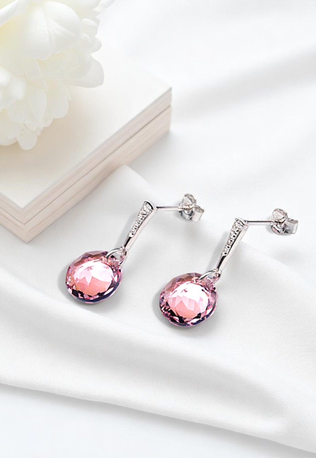Aros Gracia Plata 925 Cristal Genuino Light Rose