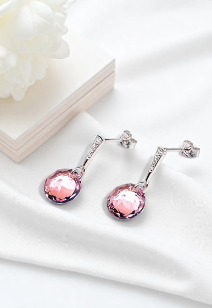 Aros Gracia Plata 925 Cristal Genuino Light Rose