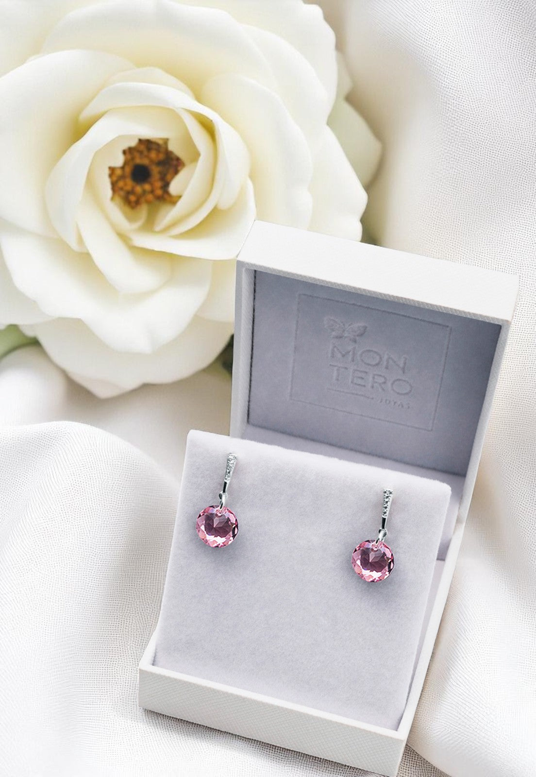 Aros Gracia Plata 925 Cristal Genuino Light Rose