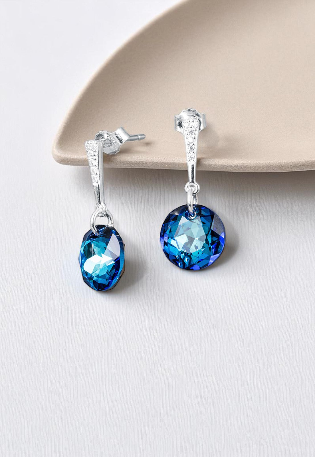 Aros Gracia Plata 925 Cristal Genuino Bermuda Blue