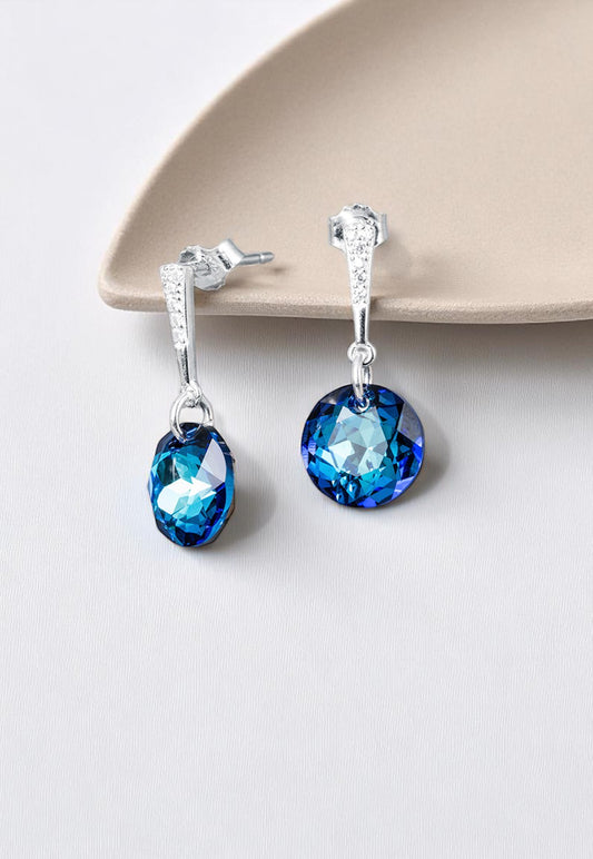 Aros Gracia Plata 925 Cristal Genuino Bermuda Blue