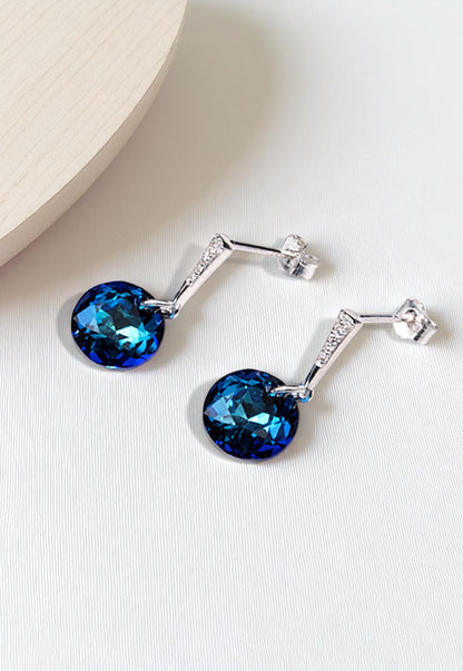 Aros Gracia Plata 925 Cristal Genuino Bermuda Blue
