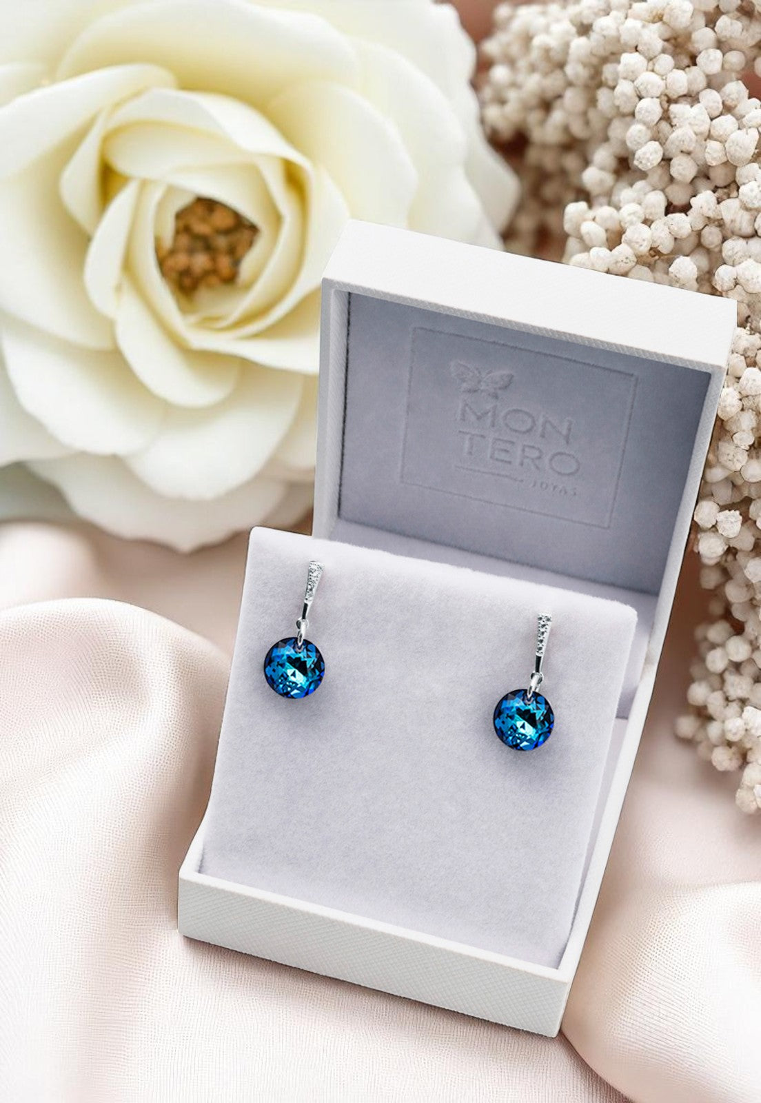 Aros Gracia Plata 925 Cristal Genuino Bermuda Blue