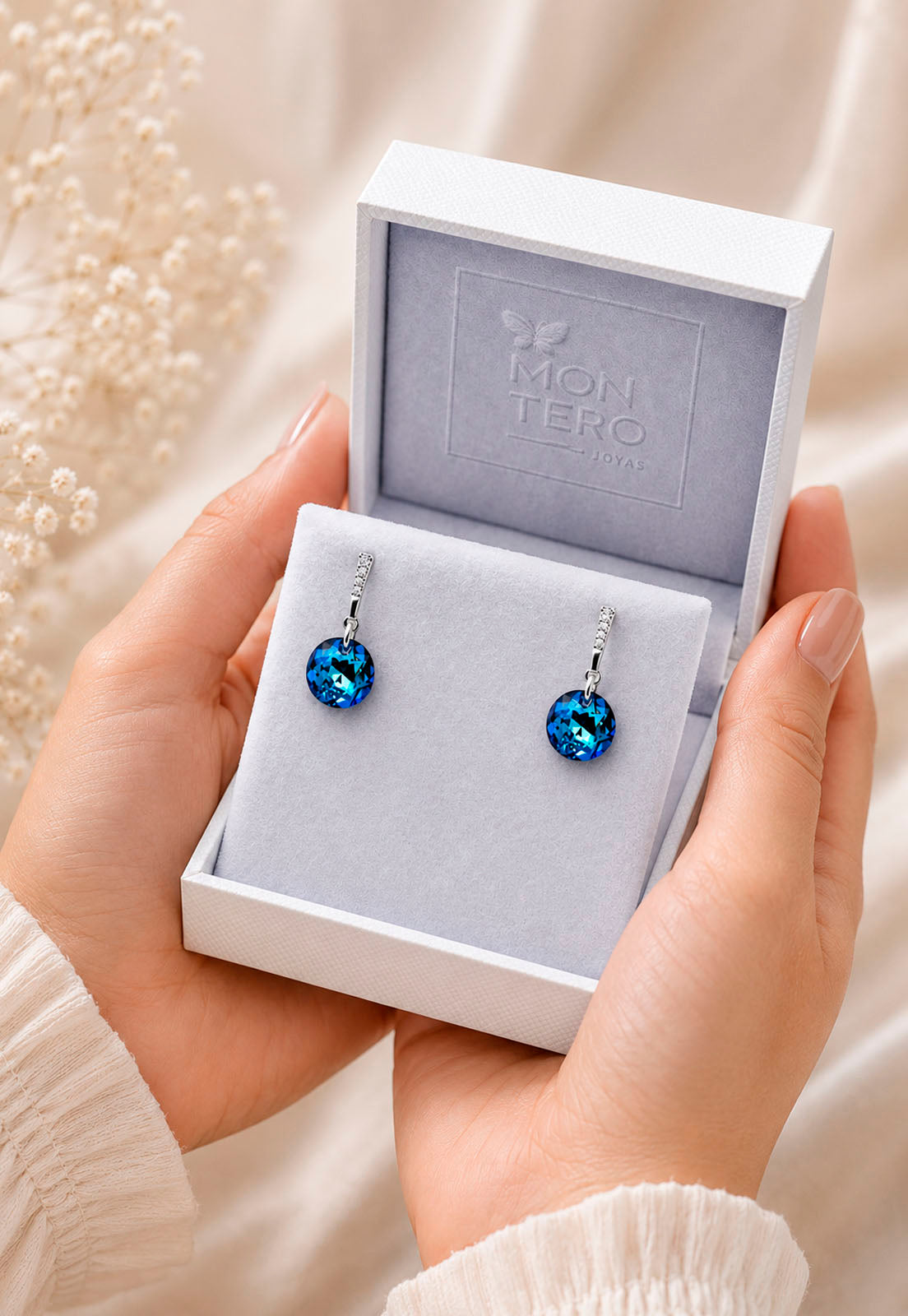 Aros Gracia Plata 925 Cristal Swarovski® Bermuda Blue