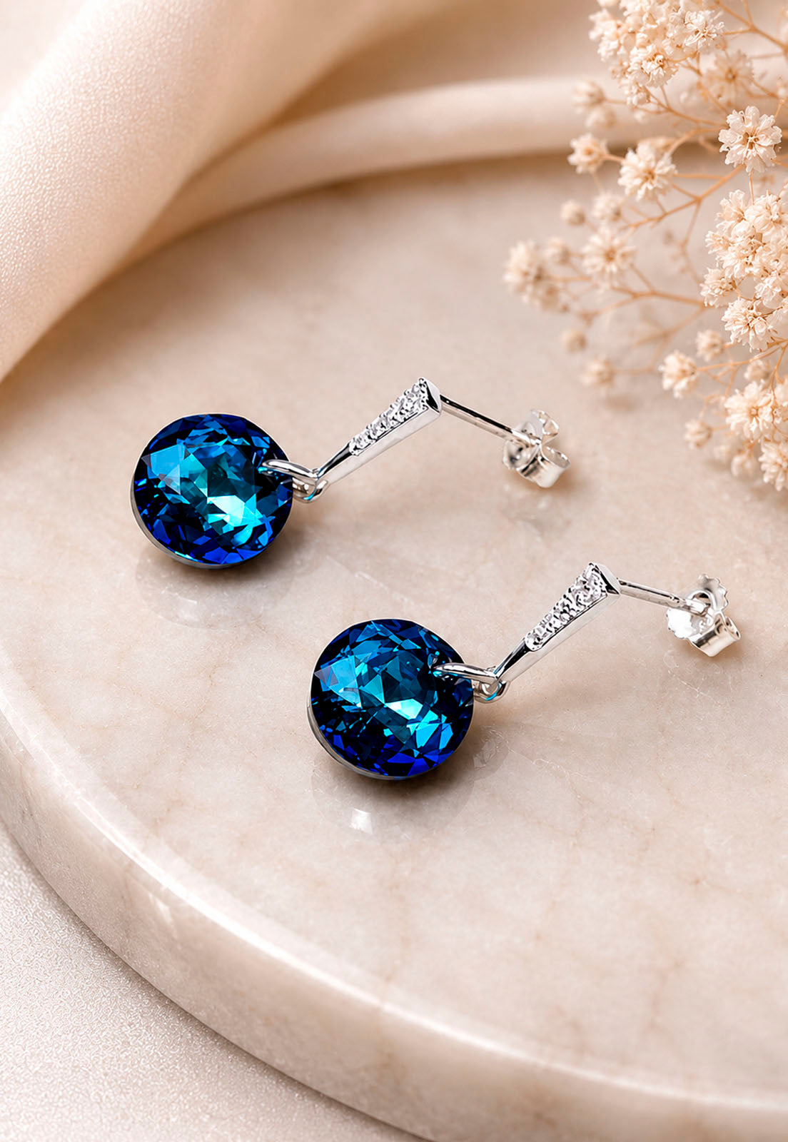Aros Gracia Plata 925 Cristal Swarovski® Bermuda Blue