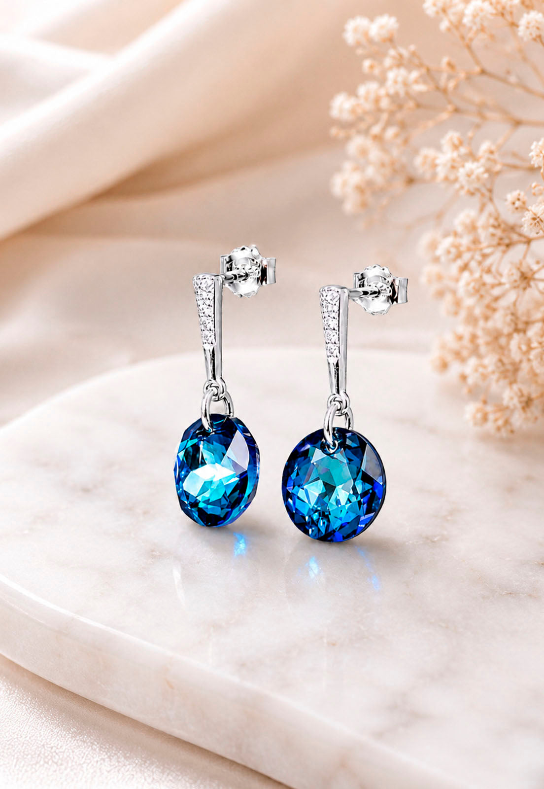 Aros Gracia Plata 925 Cristal Swarovski® Bermuda Blue