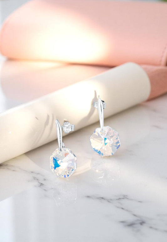 Aros Bruselas Plata 925 Cristal Genuino Aurora Boreal