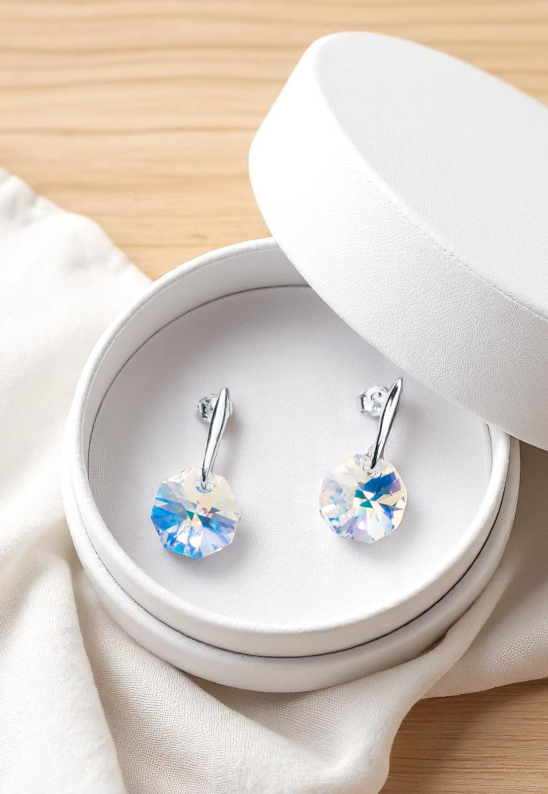 Aros Bruselas Plata 925 Cristal Genuino Aurora Boreal