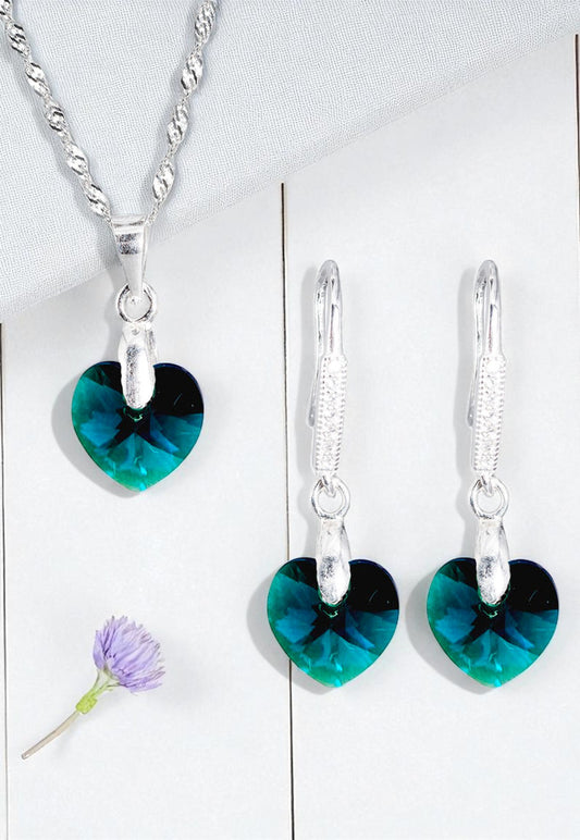 Conjunto Romance Plata 925 Cristal Genuino Emerald