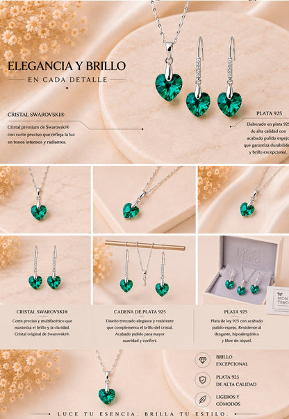 Conjunto Romance Plata 925 Cristal Swarovski® Emerald