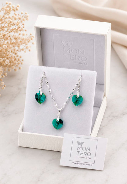 Conjunto Romance Plata 925 Cristal Swarovski® Emerald