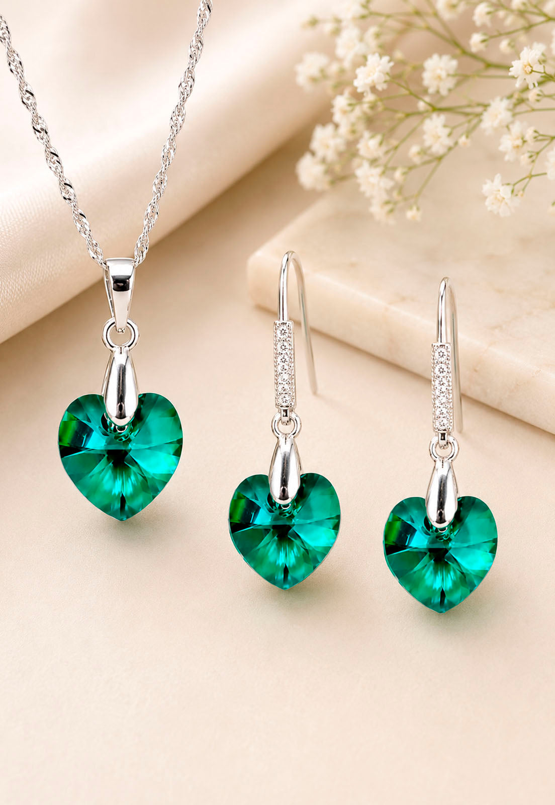 Conjunto Romance Plata 925 Cristal Swarovski® Emerald
