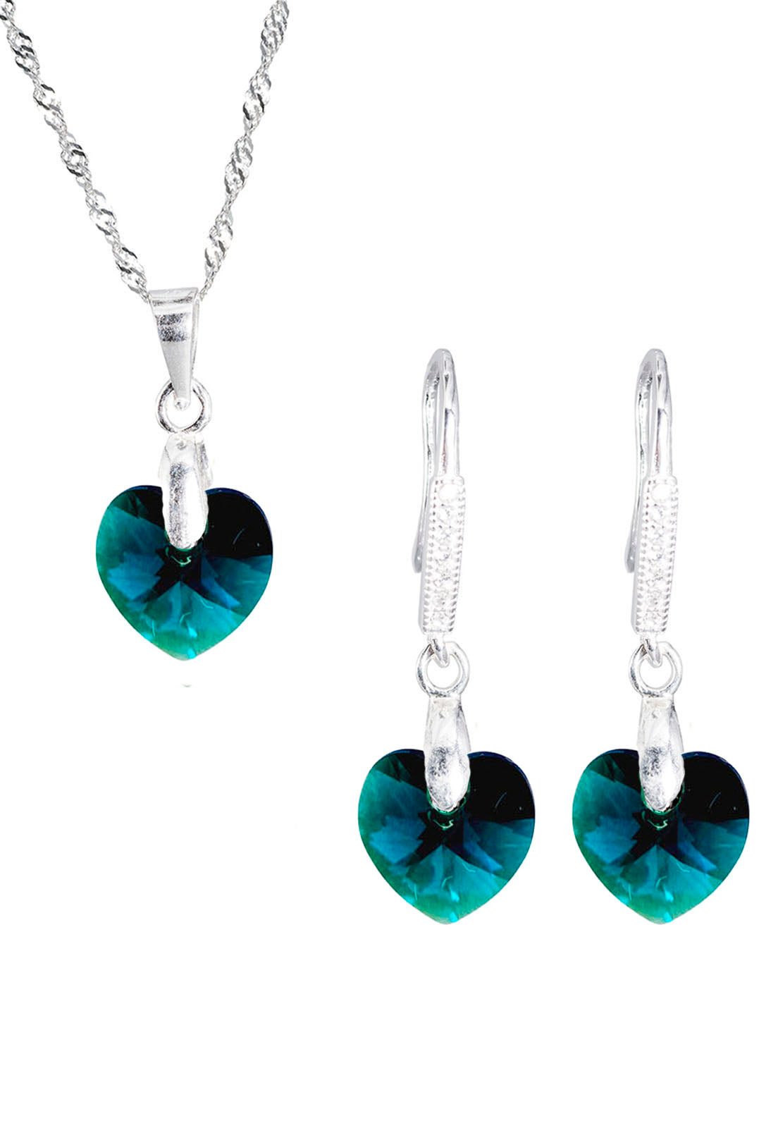 Conjunto Romance Plata 925 Cristal Genuino Emerald