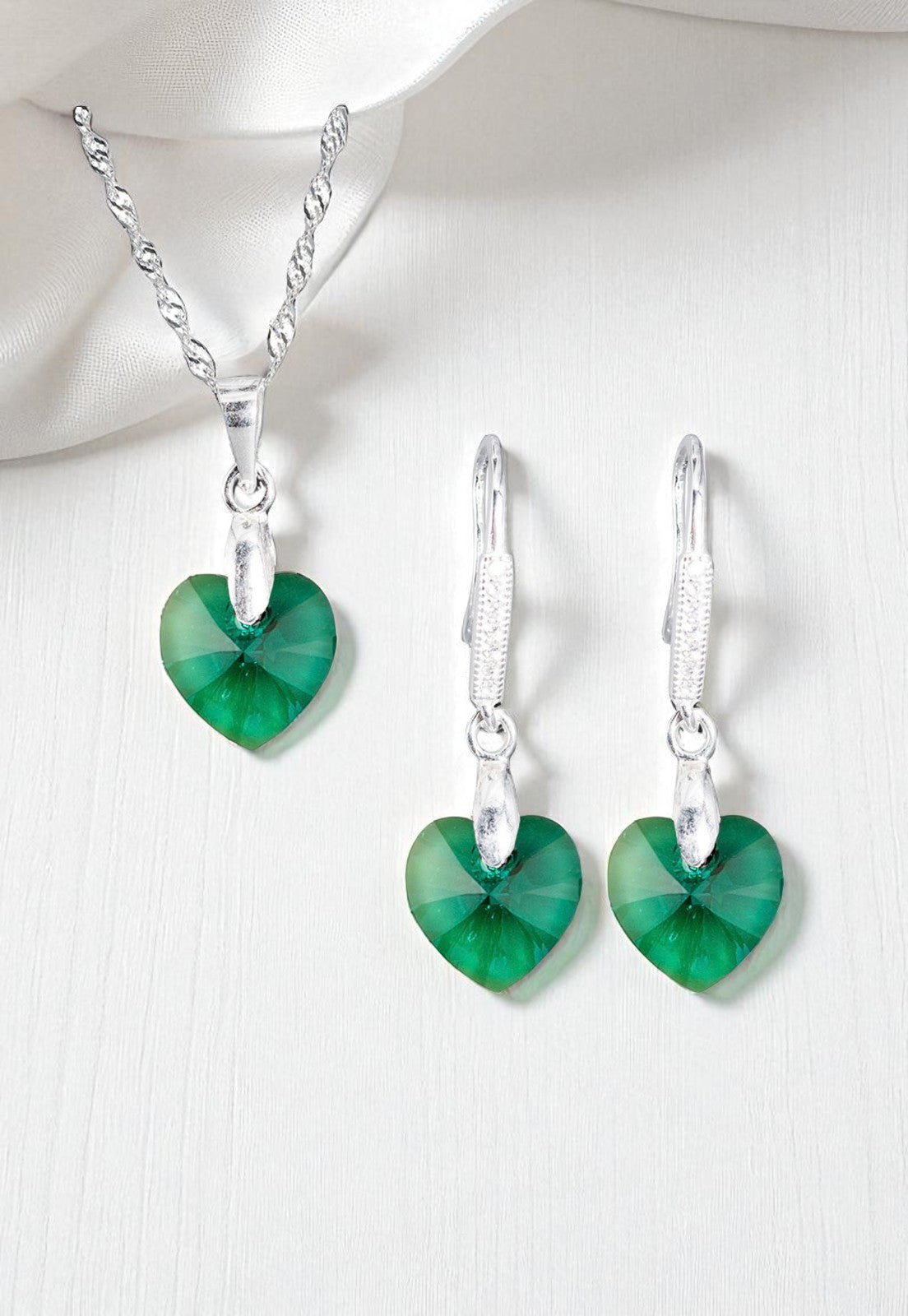 Conjunto Romance Plata 925 Cristal Genuino Emerald