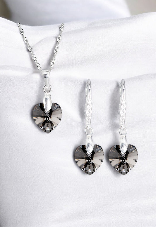 Conjunto Romance Plata Italiana 925 Cristal Genuino Silver Night