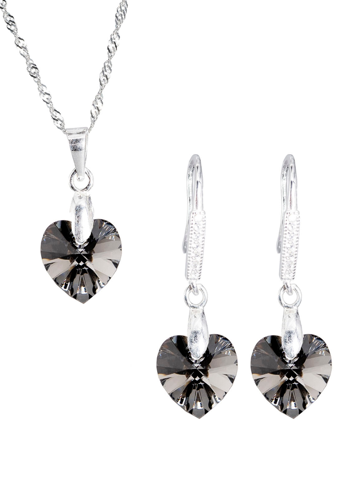Conjunto Romance Plata Italiana 925 Cristal Genuino Silver Night