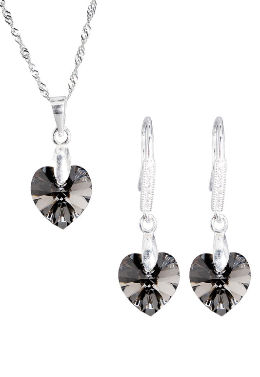 Conjunto Romance Plata Italiana 925 Cristal Genuino Silver Night
