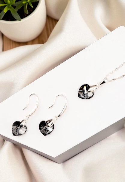 Conjunto Romance Plata Italiana 925 Cristal Genuino Silver Night