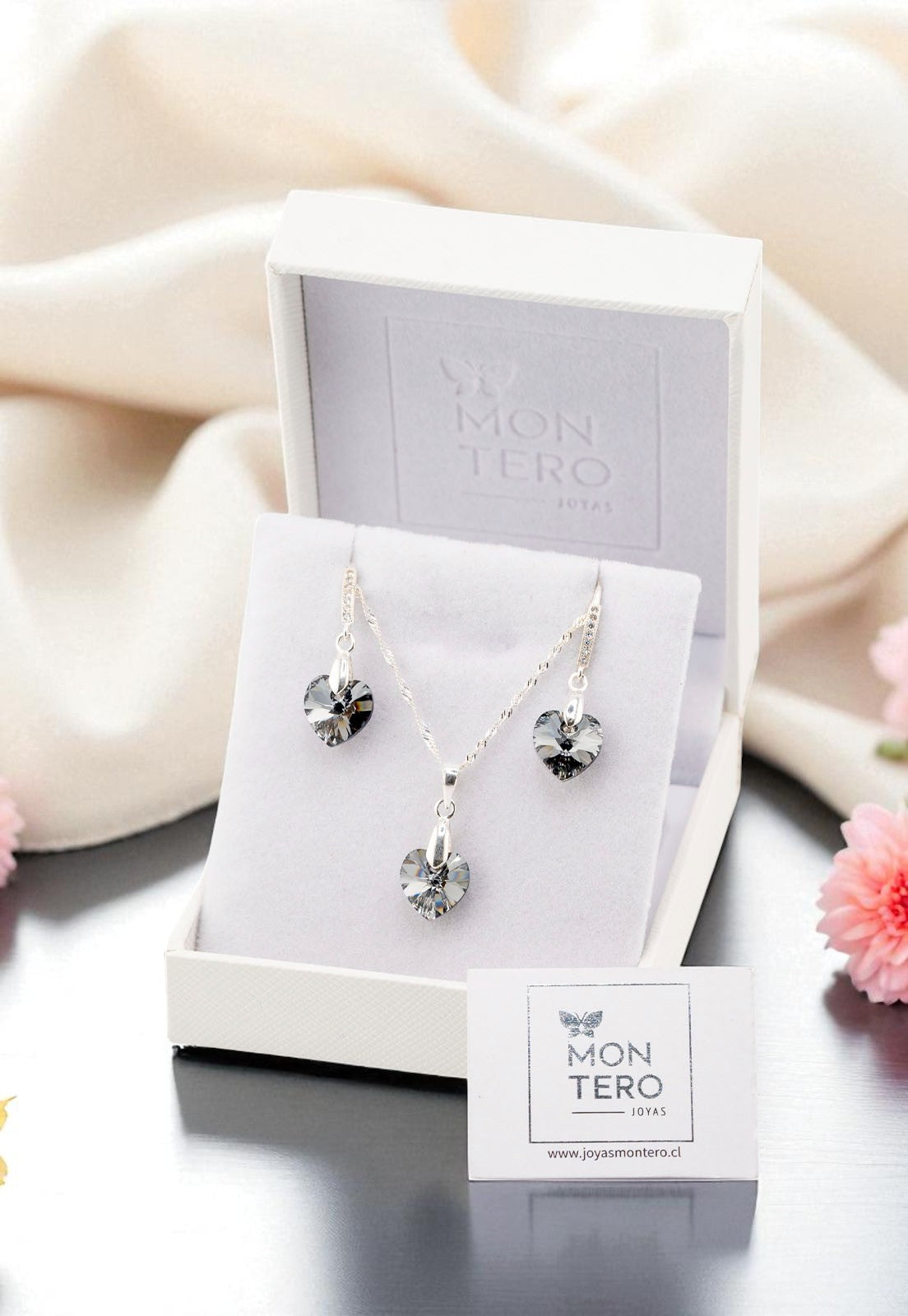 Conjunto Romance Plata Italiana 925 Cristal Genuino Silver Night