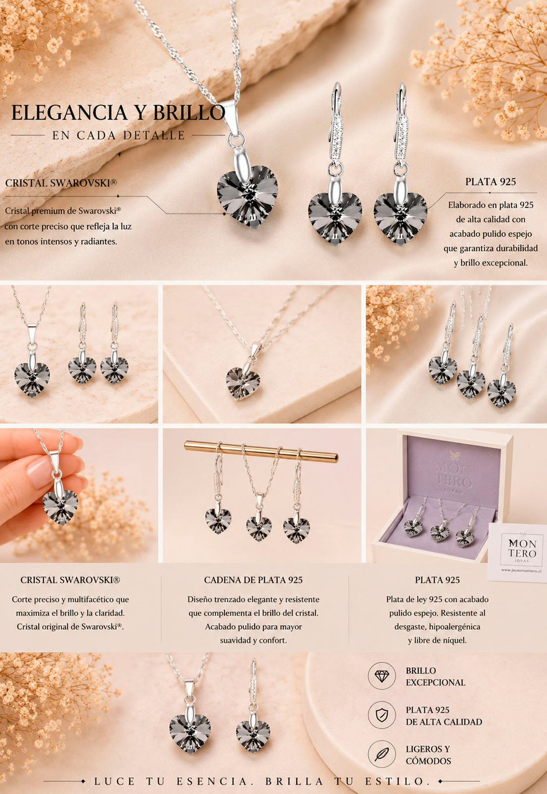 Conjunto Romance Plata 925 Cristal Swarovski® Silver Night