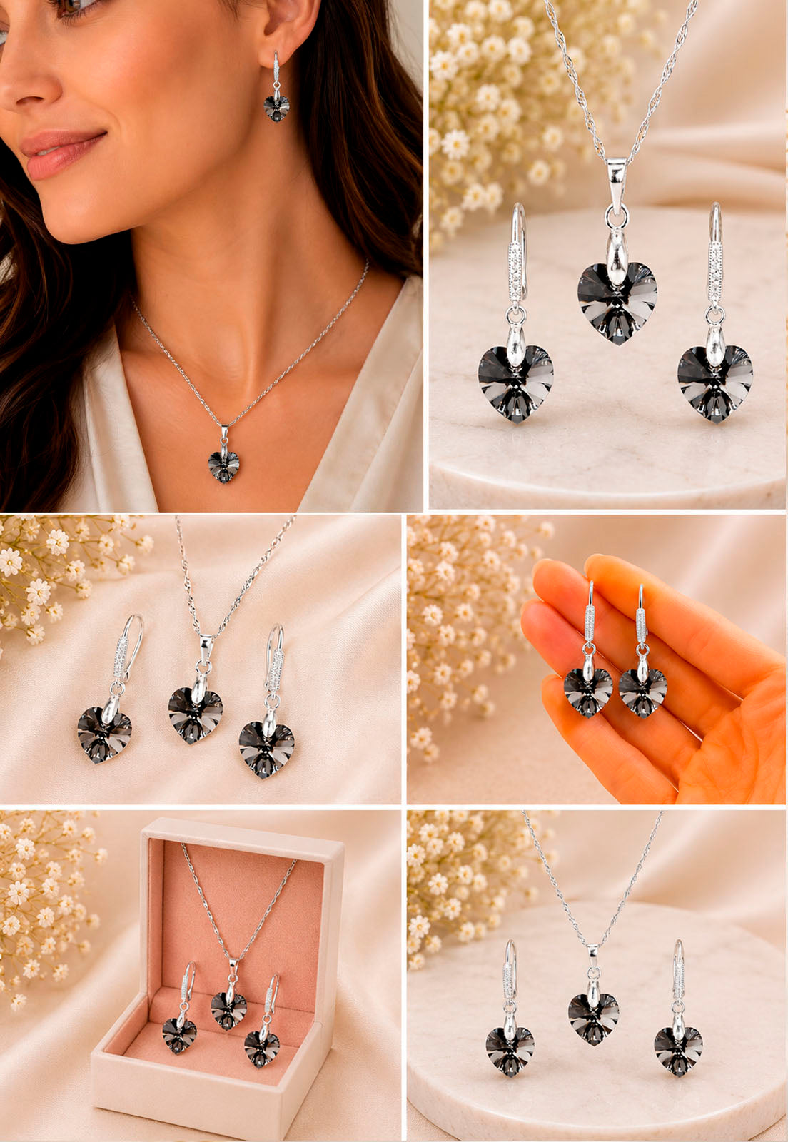 Conjunto Romance Plata 925 Cristal Swarovski® Silver Night – Joyas