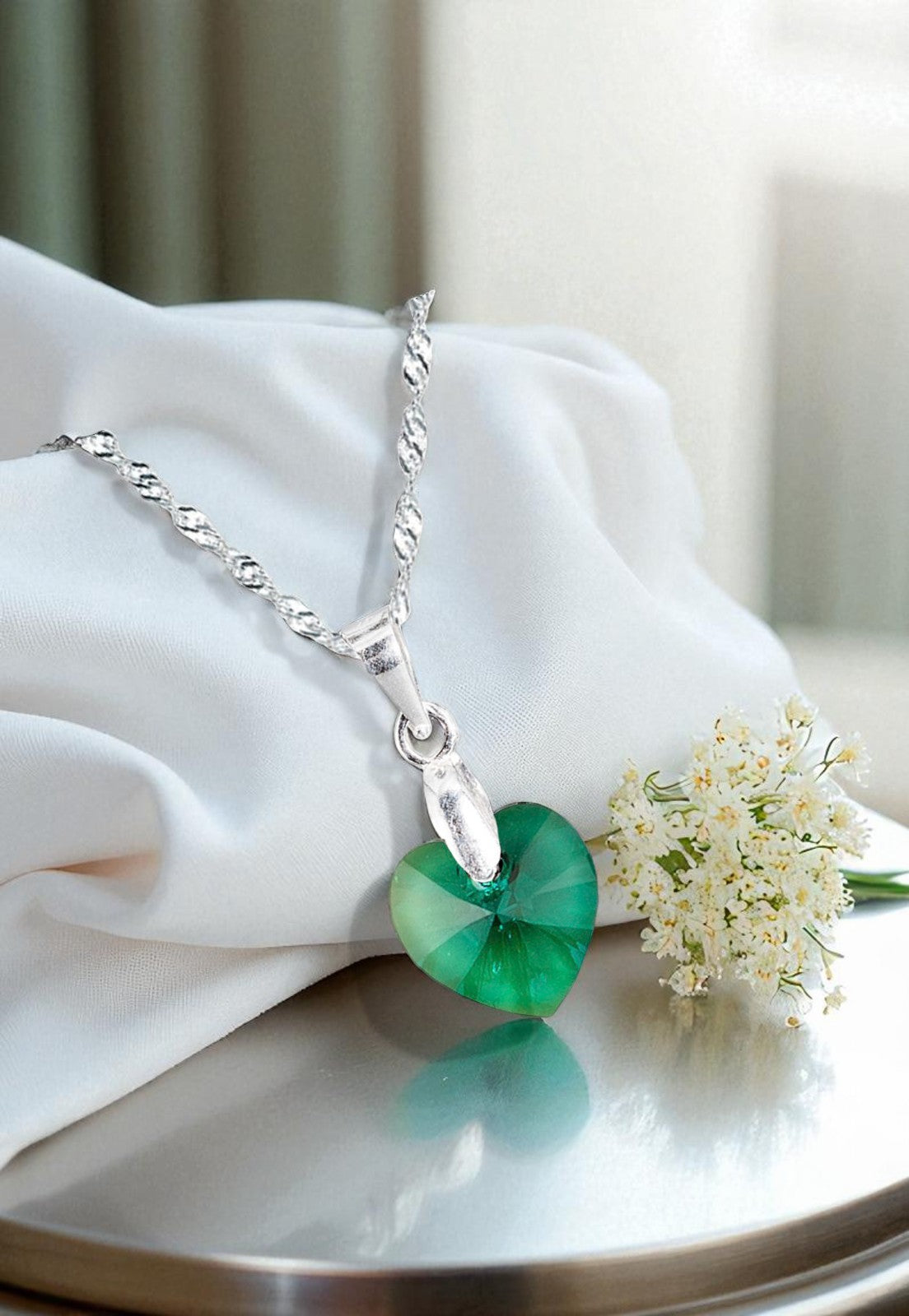 Collar Romance Plata 925 Cristal Genuino Emerald