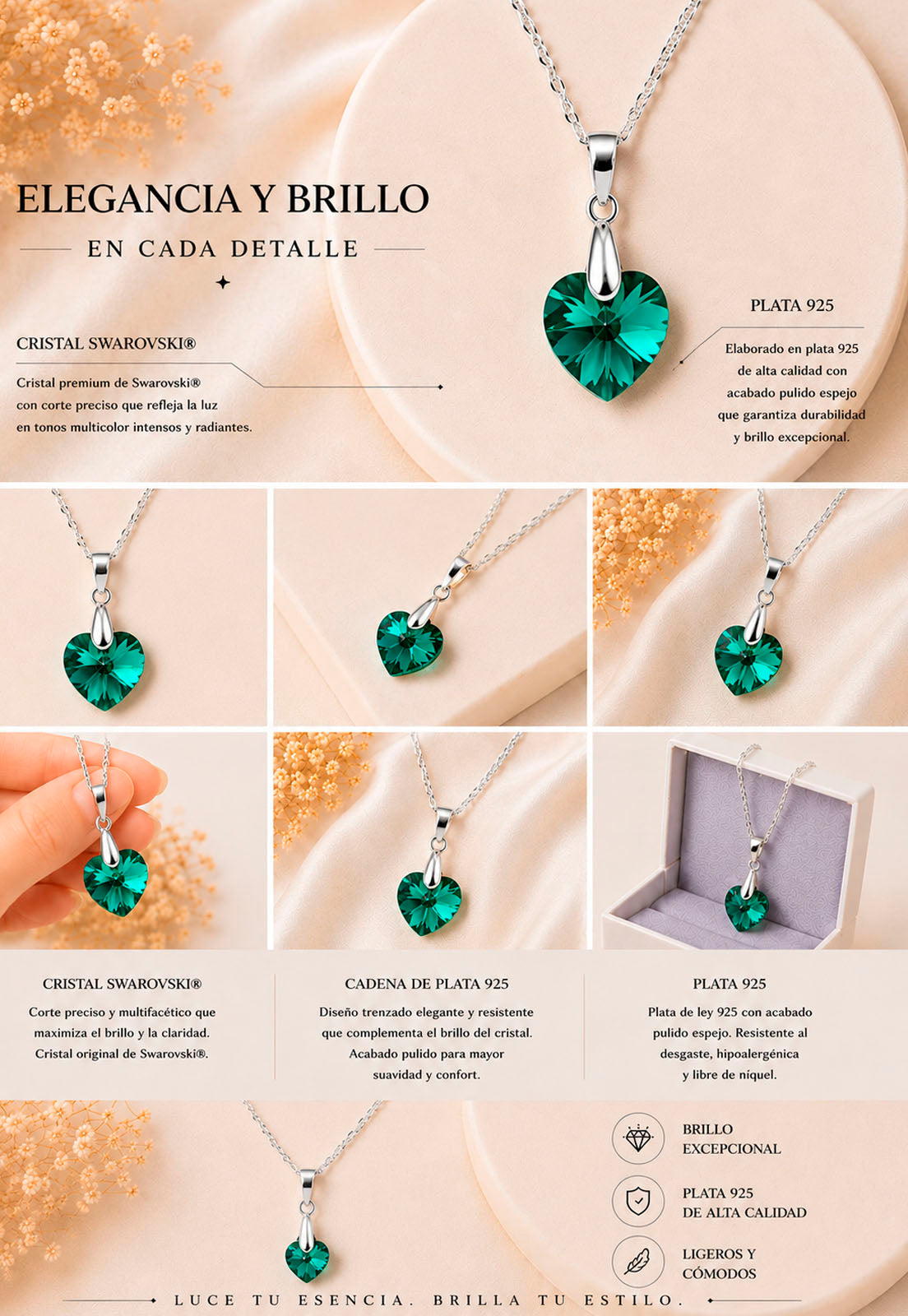 Collar Romance Plata 925 Cristal Swarovski® Emerald