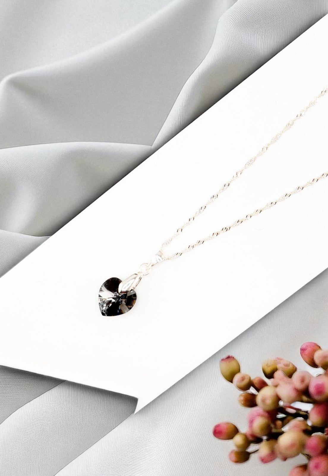 Collar Romance Plata 925 Cristal Genuino Silver Night