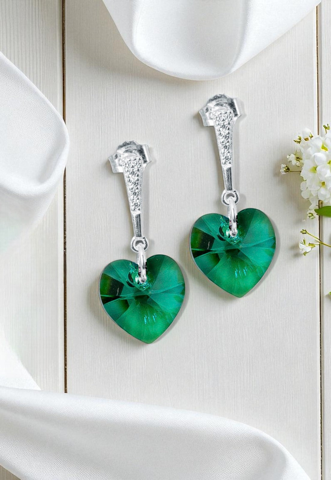 Aros Romance Plata Italiana 925 Cristal Genuino Emerald
