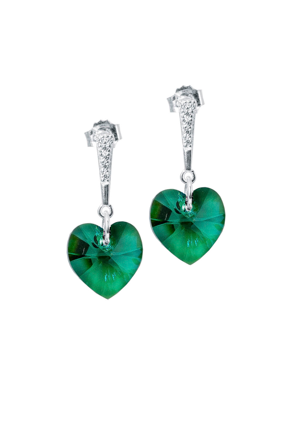Aros Romance Plata Italiana 925 Cristal Genuino Emerald