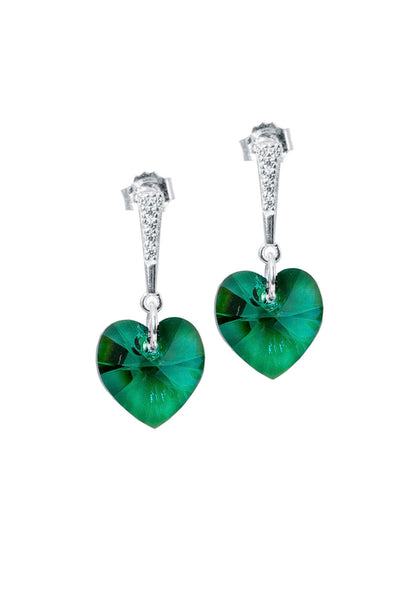 Aros Romance Plata Italiana 925 Cristal Genuino Emerald