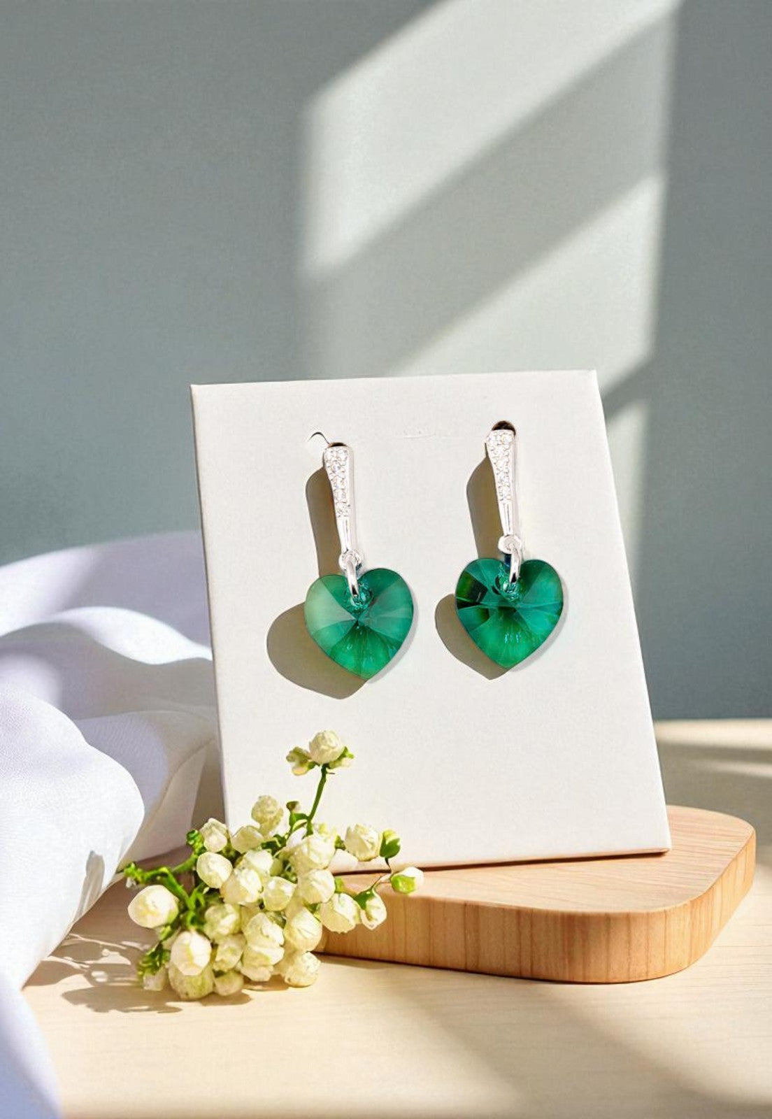Aros Romance Plata Italiana 925 Cristal Genuino Emerald