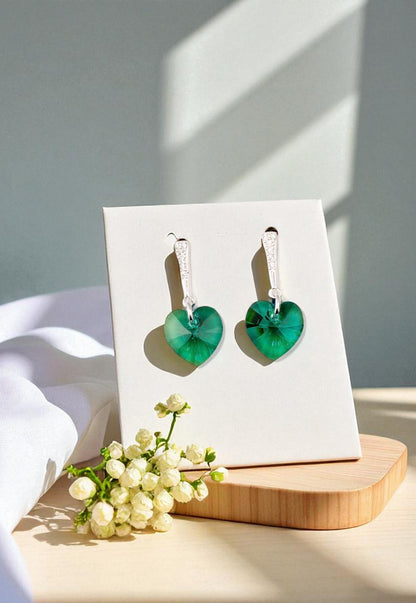 Aros Romance Plata Italiana 925 Cristal Genuino Emerald
