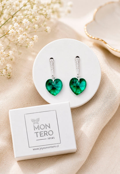 Aros Romance Plata 925 Cristal Swarovski® Emerald