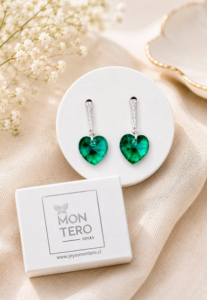 Aros Romance Plata 925 Cristal Swarovski® Emerald