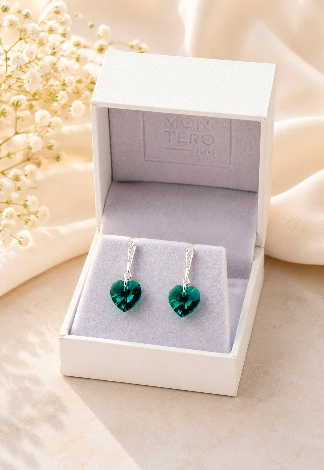 Aros Romance Plata 925 Cristal Swarovski® Emerald