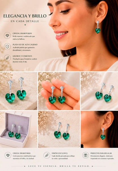 Aros Romance Plata 925 Cristal Swarovski® Emerald