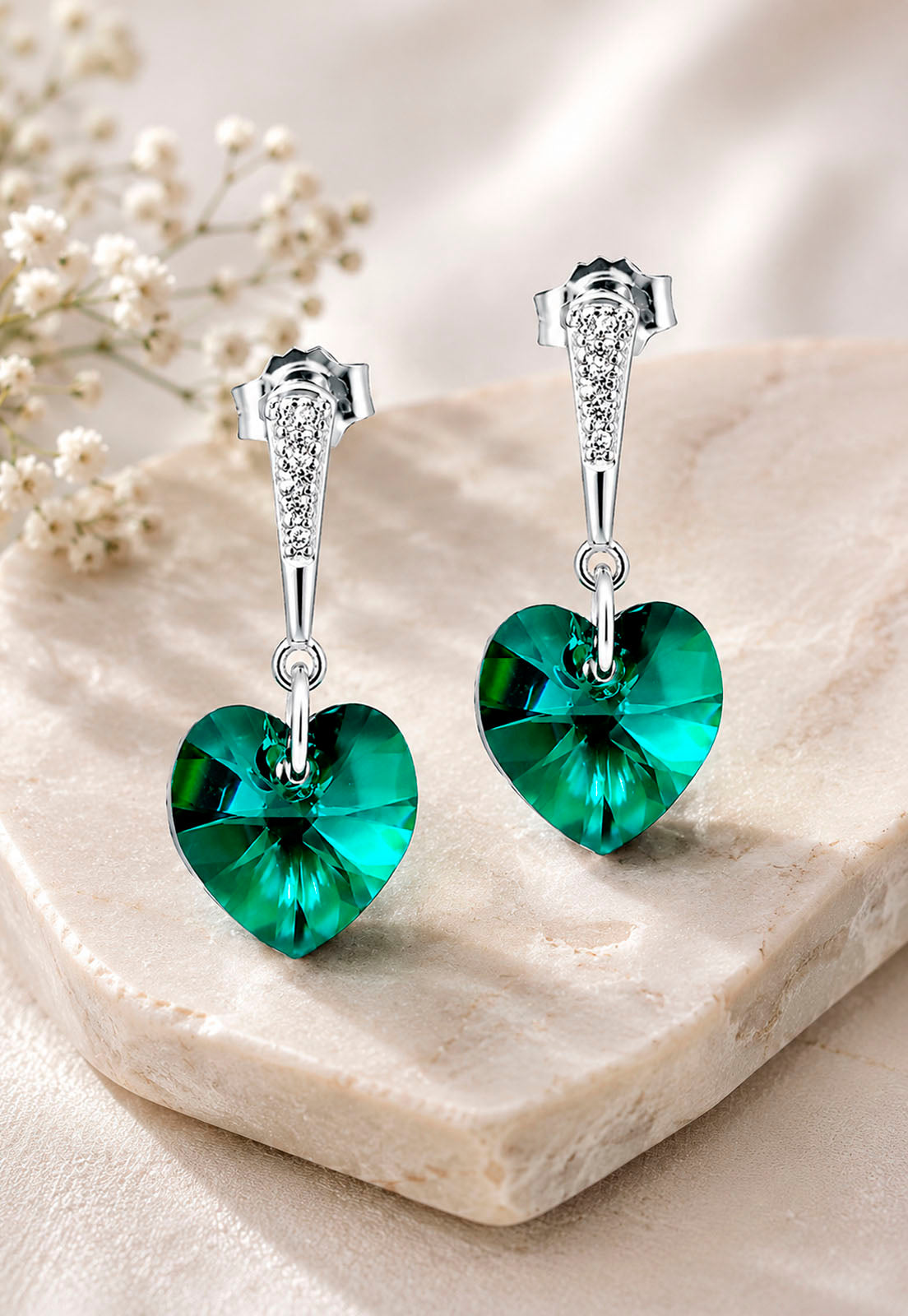 Aros Romance Plata 925 Cristal Swarovski® Emerald