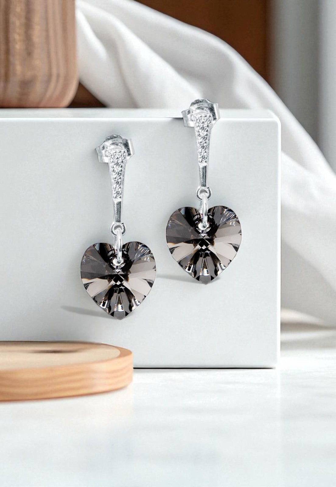 Aros Romance Plata Italiana 925 Cristal Genuino Silver Night