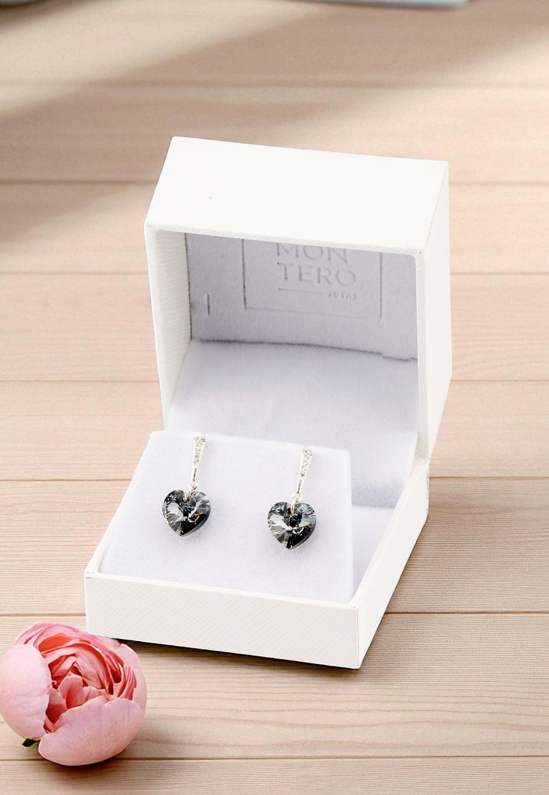 Aros Romance Plata Italiana 925 Cristal Genuino Silver Night