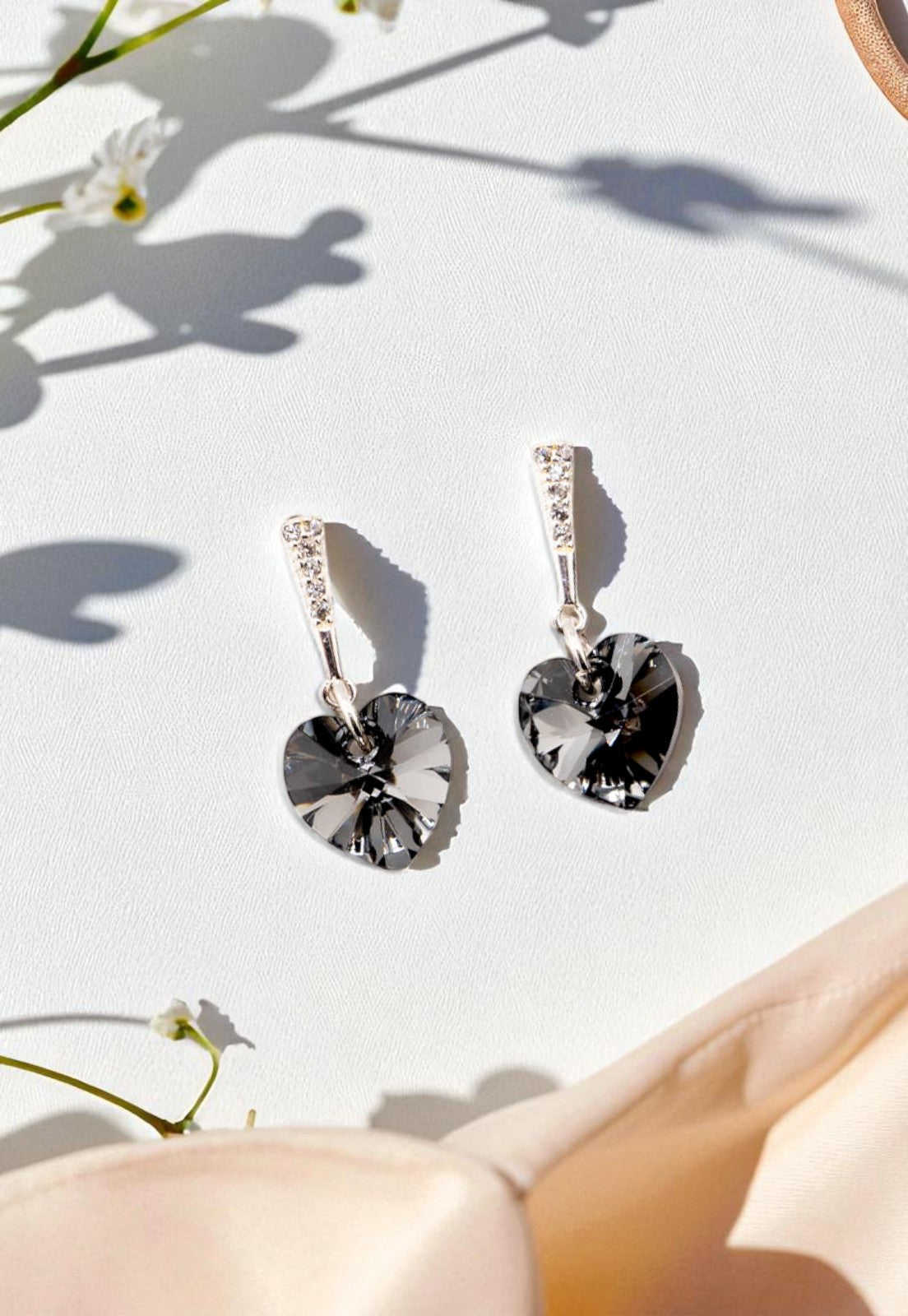 Aros Romance Plata Italiana 925 Cristal Genuino Silver Night