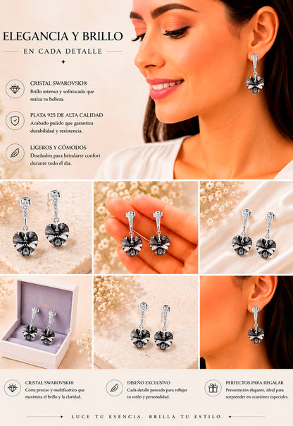 Aros Romance Plata 925 Cristal Swarovski® Silver Night