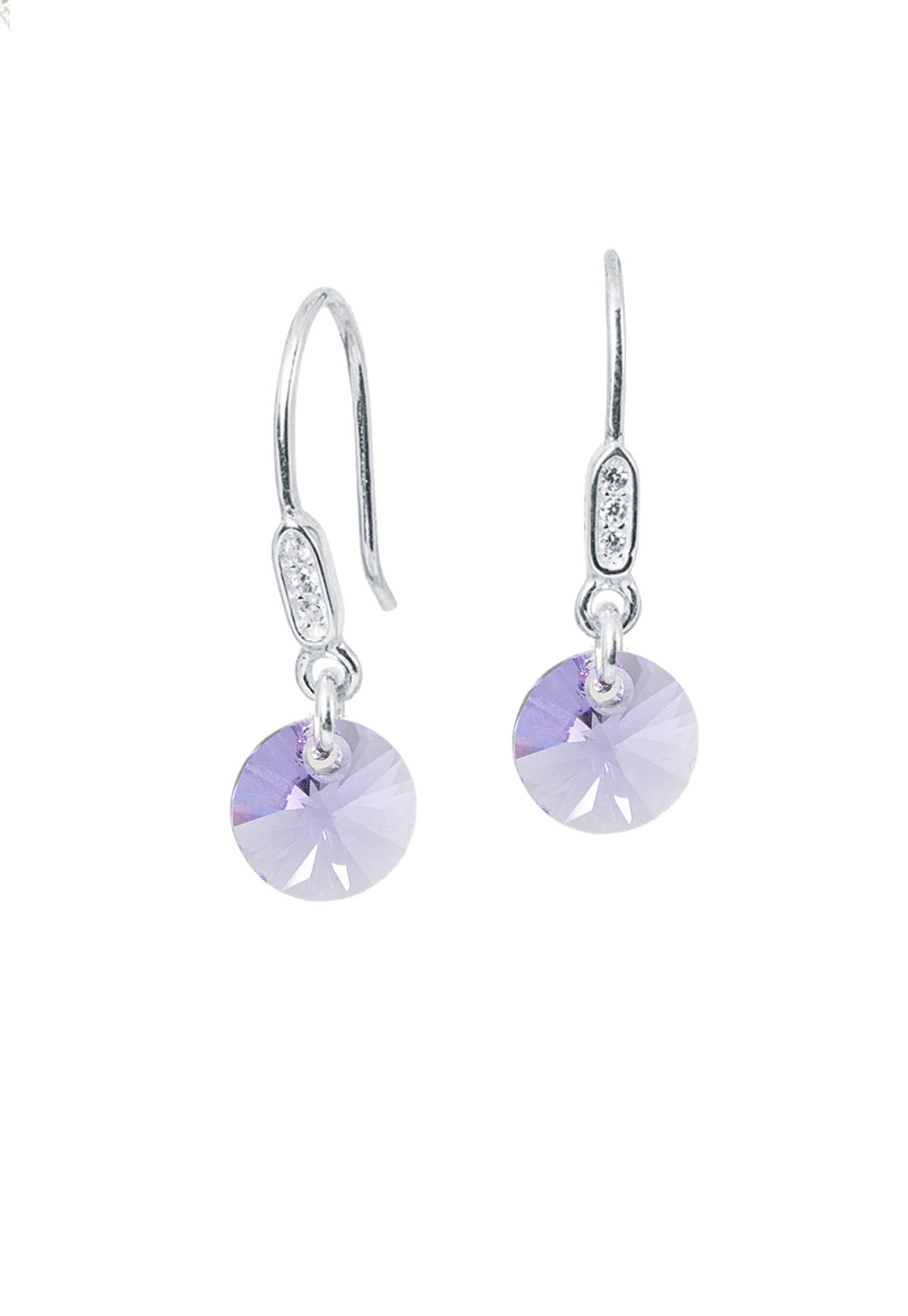 Aros Punto De Luz Circon Plata 925 Cristal Genuino Violeta