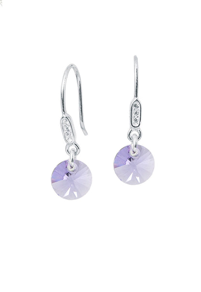 Aros Punto De Luz Circon Plata 925 Cristal Genuino Violeta