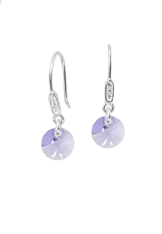 Aros Punto De Luz Circon Plata 925 Cristal Swarovski® Violeta