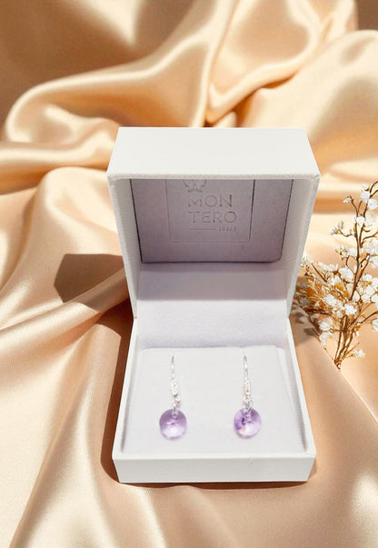 Aros Punto De Luz Circon Plata 925 Cristal Genuino Violeta