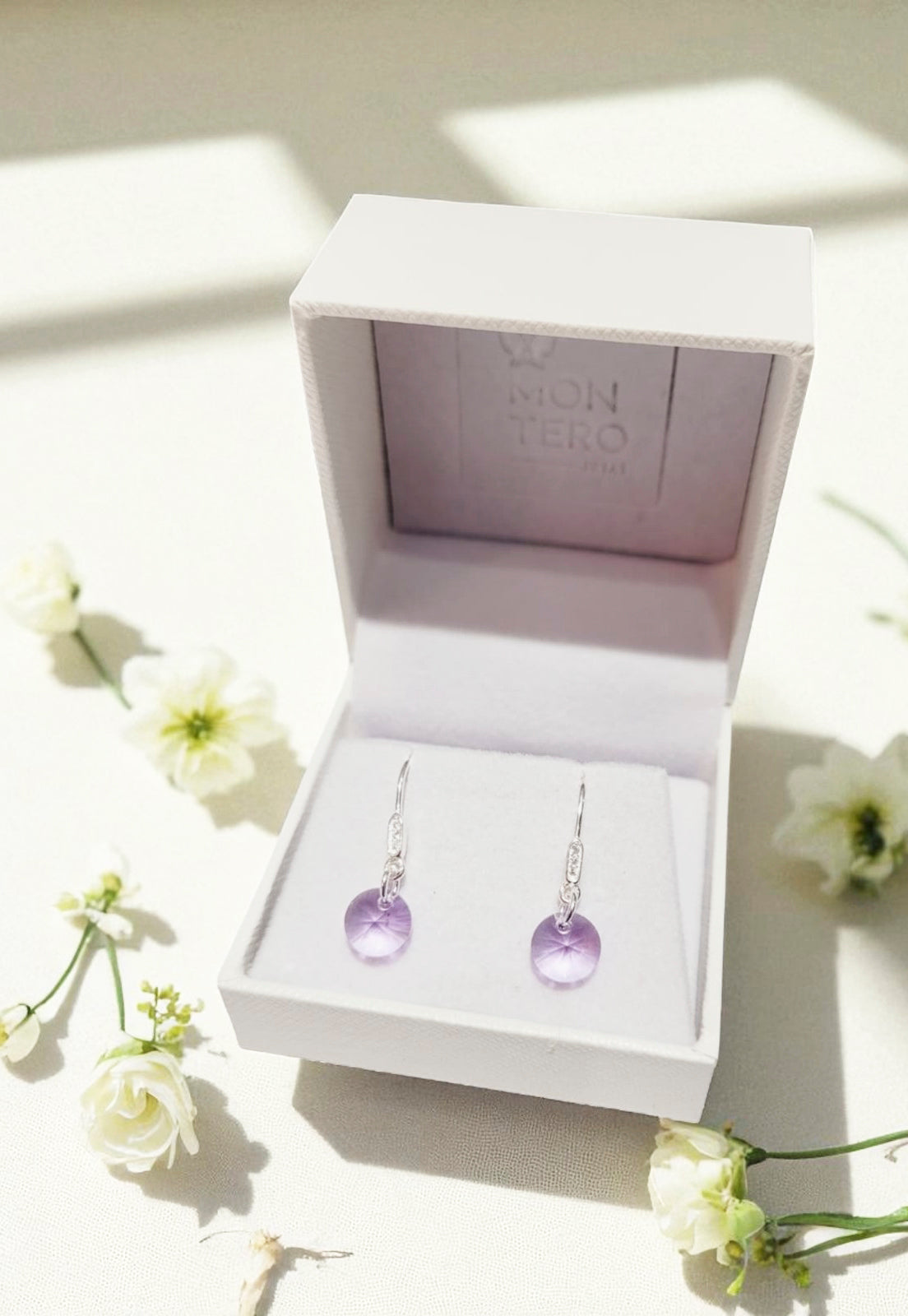 Aros Punto De Luz Circon Plata 925 Cristal Genuino Violeta