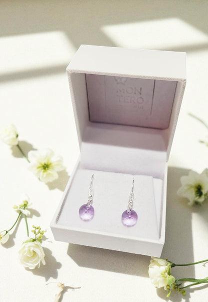 Aros Punto De Luz Circon Plata 925 Cristal Genuino Violeta