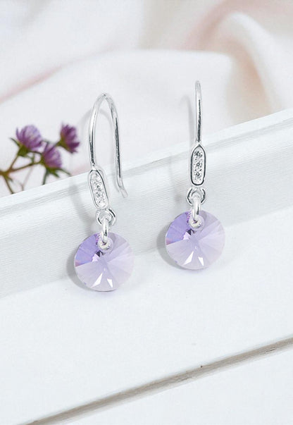 Aros Punto De Luz Circon Plata 925 Cristal Genuino Violeta