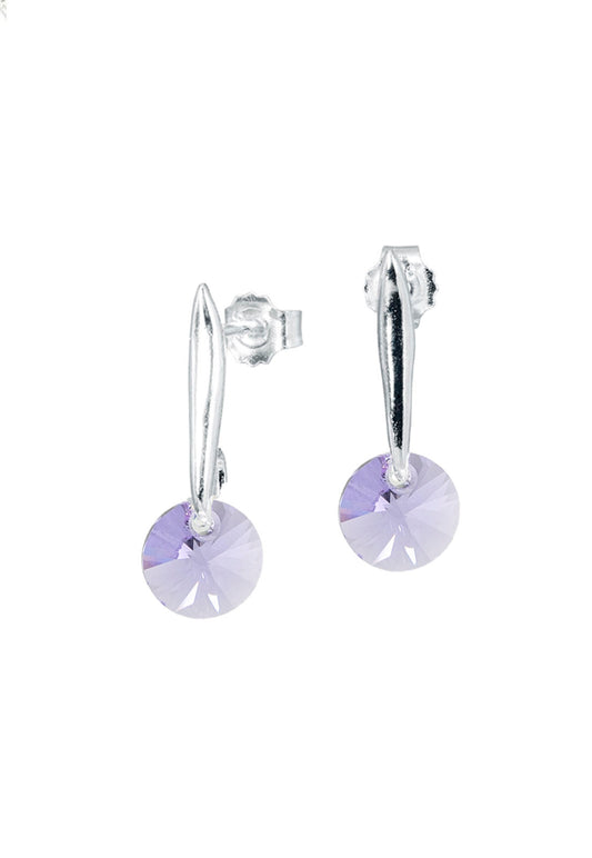 Aros Punto De Luz Plata Italiana 925 Cristal Genuino Violeta